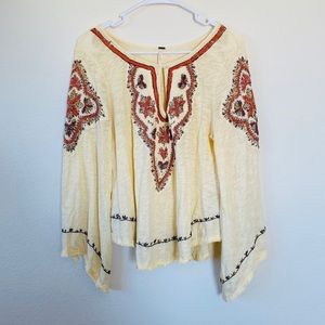 Free People Boho Embroidered Draped Long Sleeve